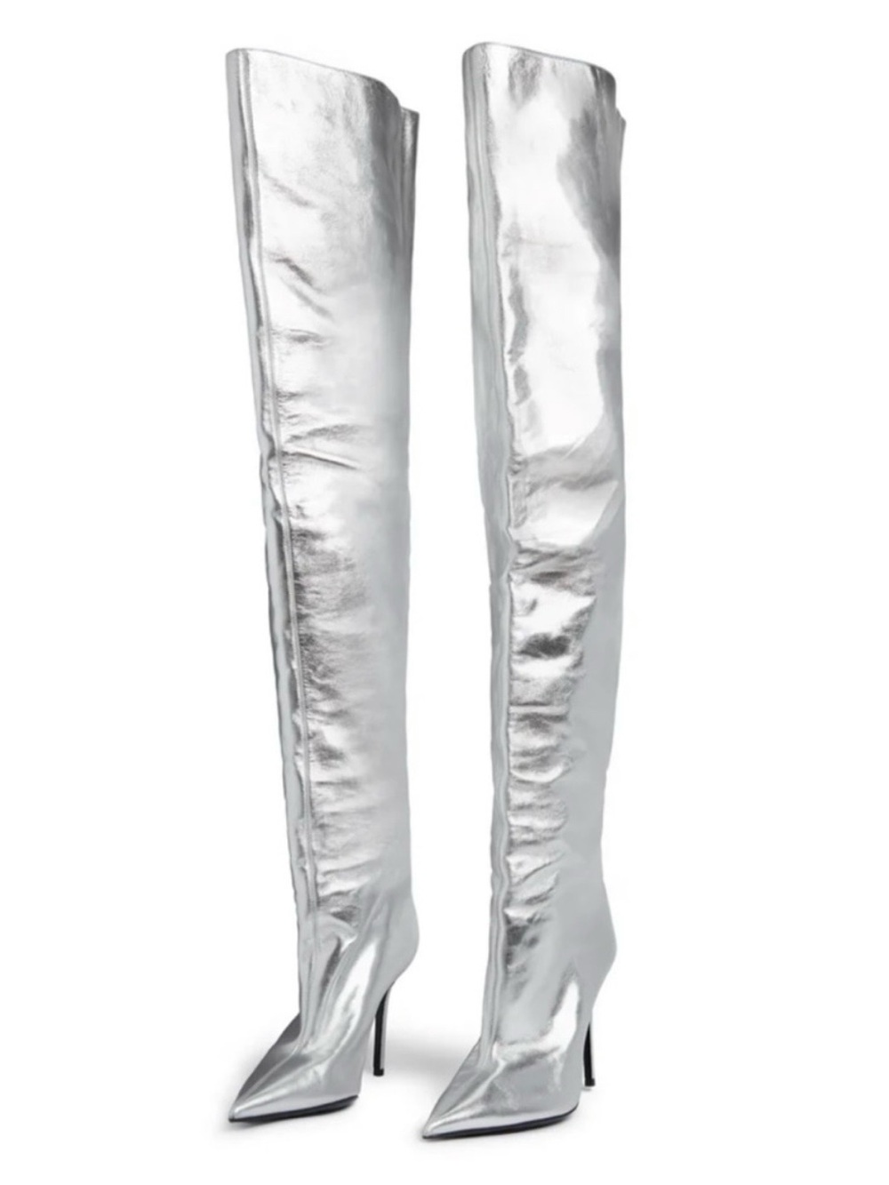 Balenciaga All The Time Over The Knee Boots Metallic Leather
